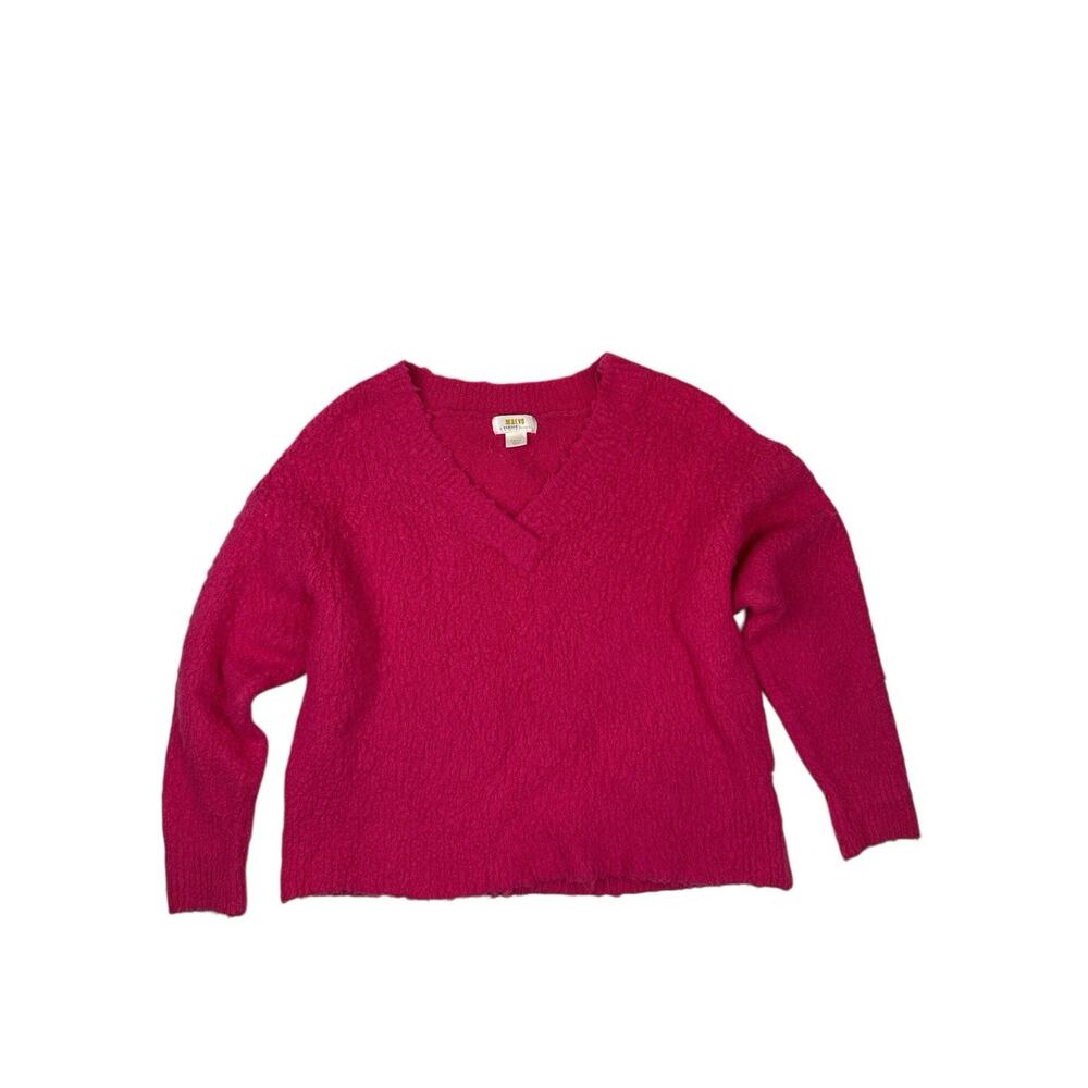 Anthropologie Maeve Womens Plush Pink Sweater Small Wool Vneck
